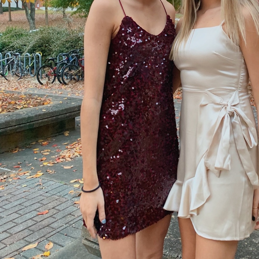maroon sparkly mini dress